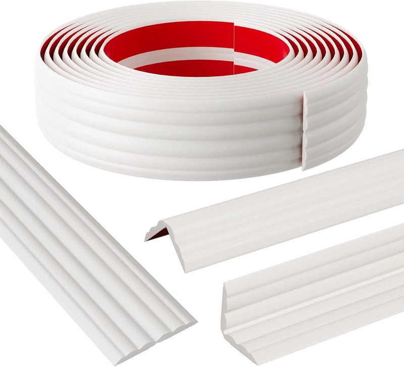 Elvone Wall Corner Protector & Edge Guard, Peel and Stick Wall Trim Moulding Inside & Outside Corner Molding Trim Caulk Strip, Self Adhesive Trim for Wall Edge,Ceiling, Countertop, 1.6” W x10’ L，White - Image 1